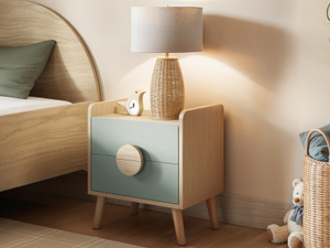 Flair Noah 2 Drawer Bedside Table Sage Green & Oak