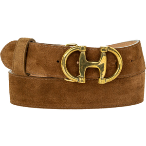 Chestnut Suede Belt With Detachable Gold Double D Buckle Unisex (34")