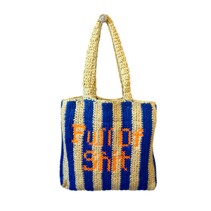 Neon Orange / Blue Stripe Beach Bag