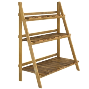 Outsunny Soporte para Plantas de Madera de 3 Niveles Estantería para Plantas Plegable Soporte para Macetas 80x37x93 cm Natural