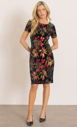 Sequin Velour Fitted Dress - Black/Multi