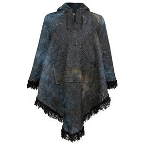 Sumaq – 100% Llama Wool Hooded Poncho – Midnight Clouds – with Pocket