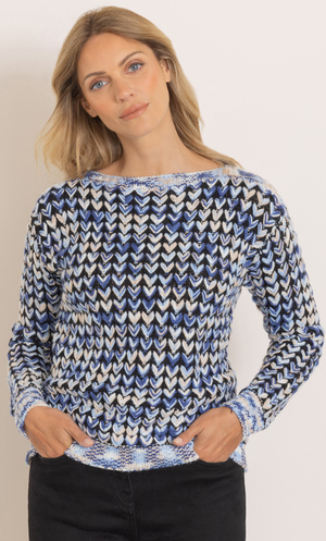 Chunky Knitted Long Sleeve Top - Blue/Black