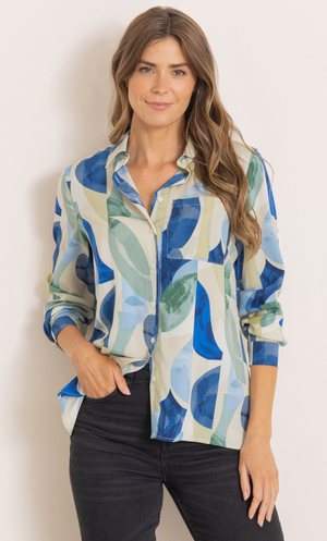 Printed Long Sleeve Shirt - Navy/Green