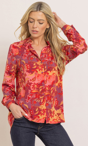 Paisley Printed Long Sleeve Shirt - Red