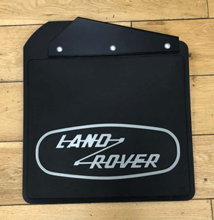 LR069267 - Defender Heritage Front Mudflap - Left Hand with Heritage Logo in White - Fits 90 / 110 / 130 - Genuine Land Rover