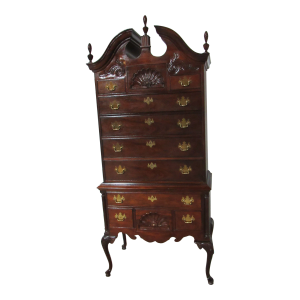 1980s Thomasville Mahogany Collection Chippendale Highboy Tall Chest of Drawers