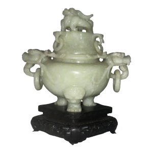 Vintage Jade Jadeite Dragon Censor Statue With Lid and Stand