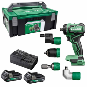 HiKOKI DS18DDQJRZ 18V Brushless Impact 5-In-1 Drill Driver with 2x 2.0Ah Batteries, 4x Tool Attachments, Charger and Stackable HSC II Case