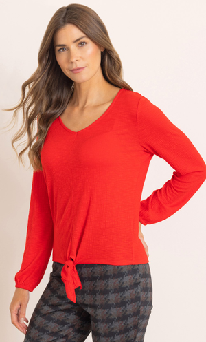 Tie Front Textured Jersey Top - Red