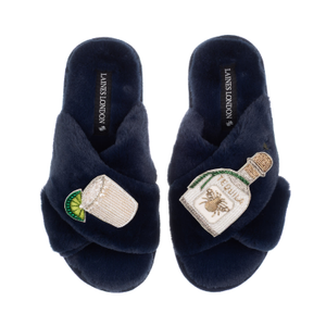 Classic Laines Slippers With Agave Tequila Brooches - Navy (M)
