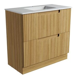 Lovina Floor Standing Harvest Oak Fluted Cabinet 900*460*425mm with Cato Undermount Stone Top [305418]