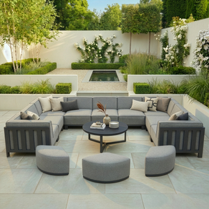 Maze - Outdoor Fabric Ibiza U Shape Sofa Set with Round Coffee Table & 3 Footstools - Zinc Grey