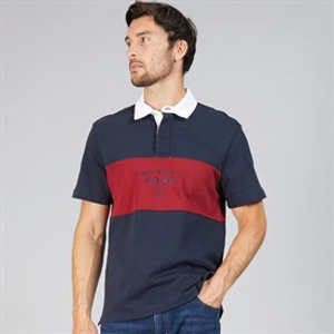 Crew Clothing Mens Short Sleeve Rugby Polo Shirt Navy/Biking Red