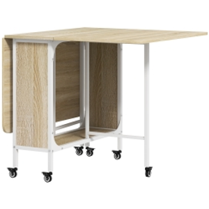 HOMCOM Mesa de Cocina Plegable con Ruedas Alas Abatibles y Estante Mesa Plegable para Salón 130x80x74 cm Madera Natural