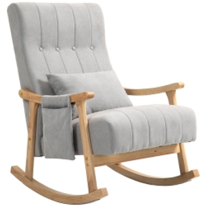 HOMCOM Sillón Mecedora con Cojín Lumbar Asiento Ancho Marco de Haya hasta 120 kg Gris