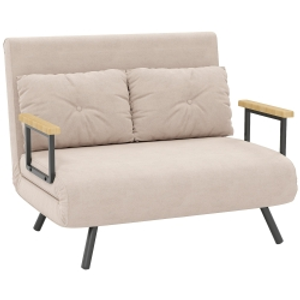 HOMCOM Sleeper Sofa 2-Seater Sofa Velvet Sofa, Sleeper Function, incl. 2 Pillows, Velvety Look, Beige