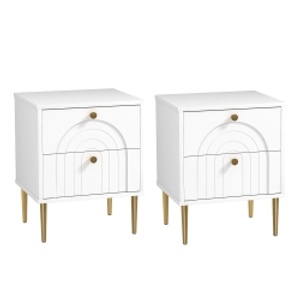 HOMCOM Pack de 2 Mesillas de Noche Dormitorio con 2 Cajones y Patas de Acero Estilo Moderno 40x35x50 cm Blanco