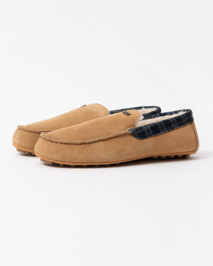 Hunter Mens Tartan Collar Moccasin Slipper - Biscuit