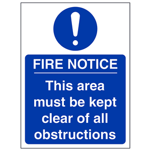 Fire Notice This Area Must Be Clear 200 x 300 mm - Self Adhesive Vinyl