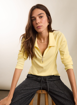 Organic Cotton Zip Collar Top - 12 (UK Size 12) / Butter Yellow