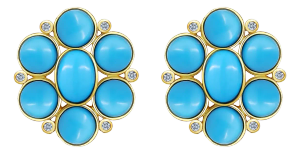 Nina Zhou Turquoise Diamond Vintage Style Earrings in 14k Yellow Gold - a Pair