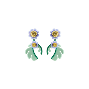 Handmade Acrylic Earring Cosmos Flower Pale Green