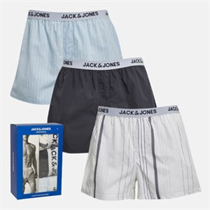 JACK & JONES Mens Anchor Three Pack Woven Boxers Bright White/India Ink/Subdued Blue