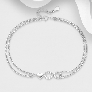 Signature Silver Layered Heart & Infinity Anklet