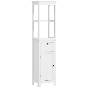 HOMCOM Mueble de Baño con Cajón Puerta Estante Ajustable y 2 Compartimientos Armario de Baño Moderno 40x30x165 cm Blanco