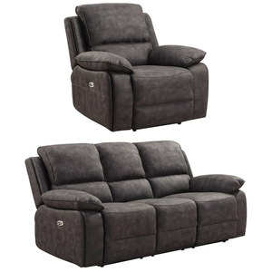 Maple Grey Suede Fabric Electric Recliner 3+1 Seater Sofa