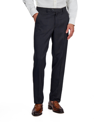 NEIL – Mens Black Gold Pinstripe Suit Trousers Tapered Fit
