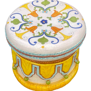 1930s Majolica Italian Hand Painted Terra Cotta Garden Stool or Drink Table