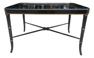 Vintage Chinoiserie Faux Bamboo Black Lacquered Coffee Table