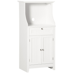 HOMCOM Mueble para Microondas Aparador de Cocina con Cajón Estante 2 Puertas Compartimento Anti-vuelco 60x40x122,5 cm Blanco