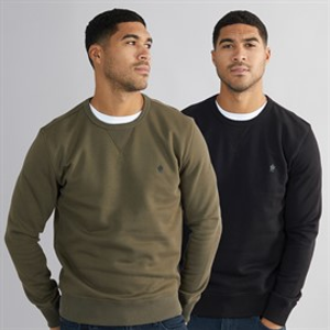 French Connection Mens FC Crew Two Pack Sweatshirts Multi 2 - Black/Khaki