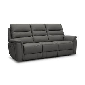 Jarrod 3 Seater Power Recliner with Adjustable Power Headrest and Lumbar Support in Elephant Grey Leather