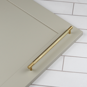 Solid Satin Brass Knurled Bar Cabinet Handles & Matching Button Knobs - 224mm Handle