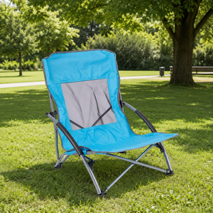 Redwood Folding Steel Beach Chair with Mesh Backrest and Carry Bag – Light Blue