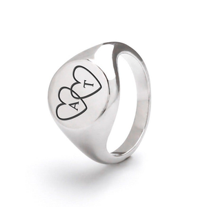 Signature Silver Heart Initials Signet Ring