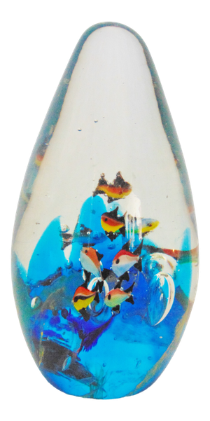 Art Glass Paperweight W/ Ocean Scene