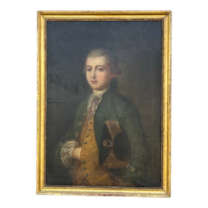 Antique French Framed Portrait Painting on Canvas of a Young Man.