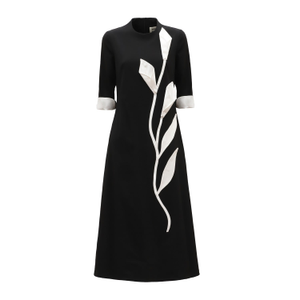 Art-Inspired Semi-Fitted Three-Quarter Sleeves Dress - Black (L)