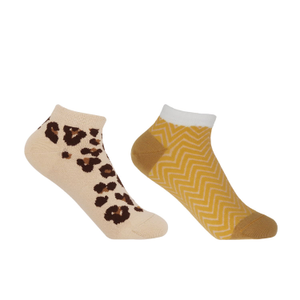 Leopard Brown & Zigzag Yellow Women's Trainer Socks Bundle (one size)