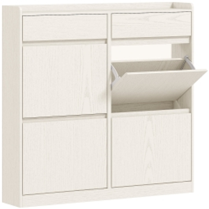 HOMCOM Zapatero Estrecho con 2 Cajones 4 Compartimentos Abatibles y Encimera 98x19,2x95,3 cm Blanco Veteado