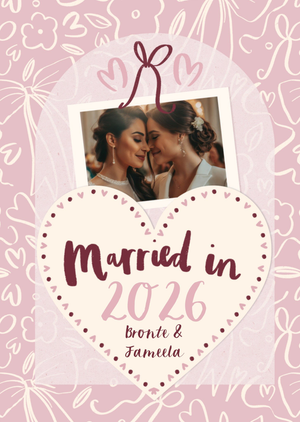 Married In 2026 Heart & Floral Photo Upload Wedding Card