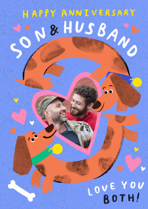 Son & Husband Love You Both Dachshund Illustrated Anniversary Card