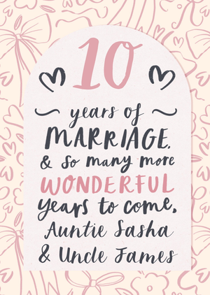 Bow & Floral Pattern 10 Year Anniversary Card