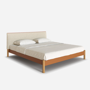Cozy Bed | Super King - Tan Vegan Leather Frame | Cream Fleece Headboard