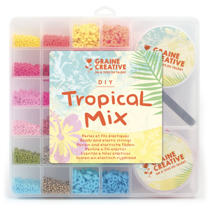 Coffret de perles de rocailles, Heishi, cordon élastique et pince - Tropical Mix